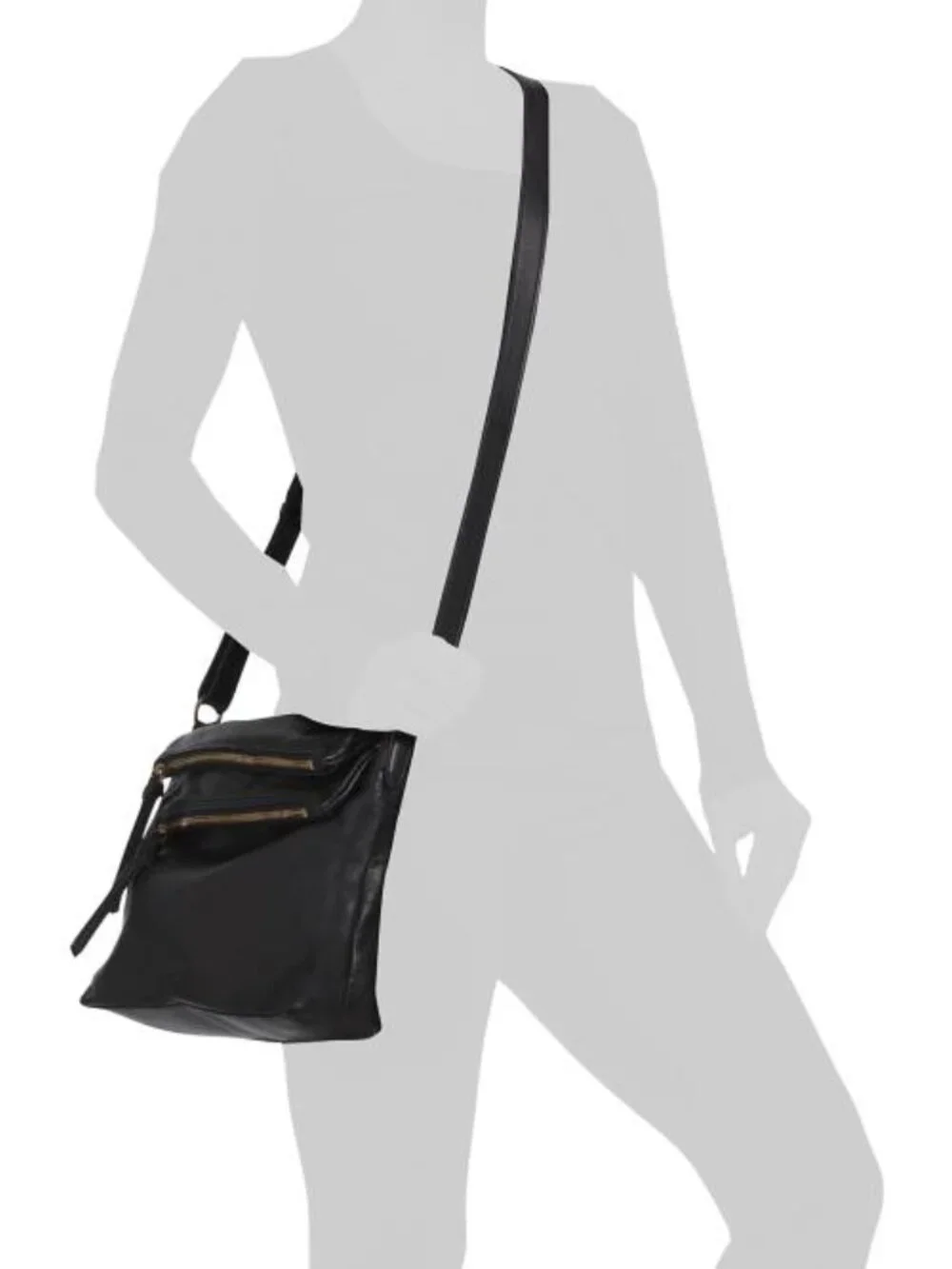 MARGOT Leather Mickey Hobo With Double Zip Pockets